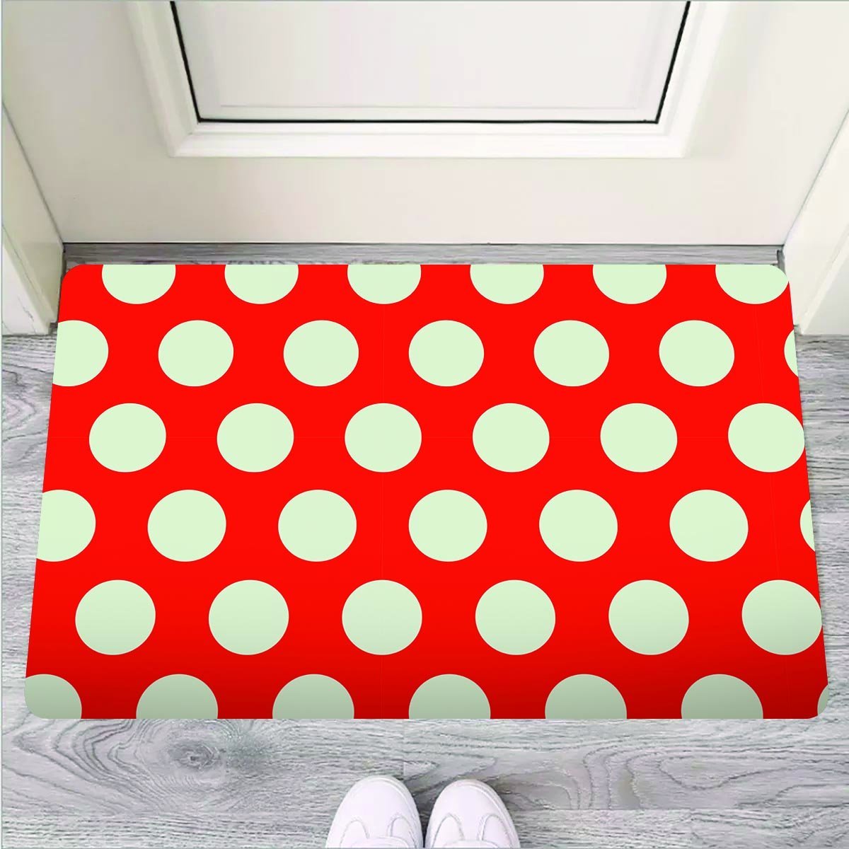 Red And White Polka Dot Door Mat-grizzshop