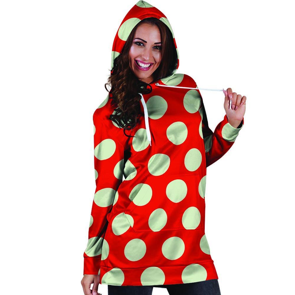 Red And White Polka Dot Hoodie Dress-grizzshop