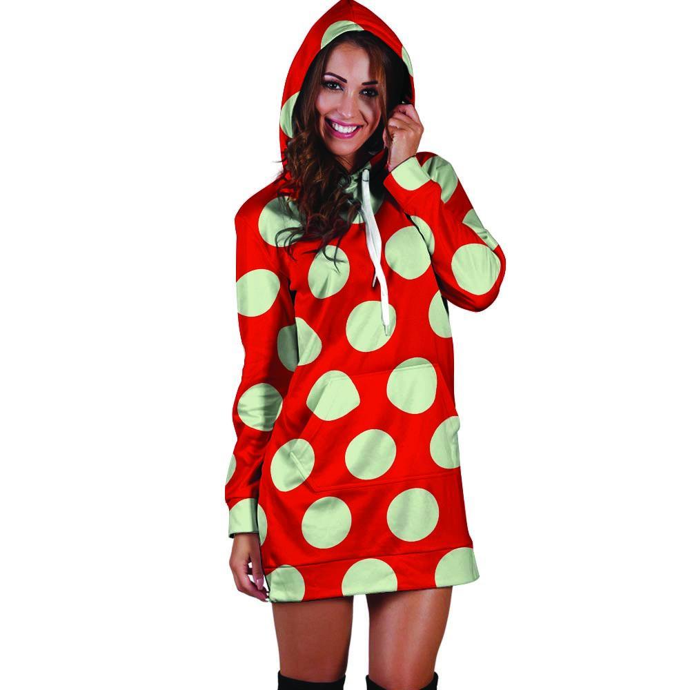 Red And White Polka Dot Hoodie Dress-grizzshop