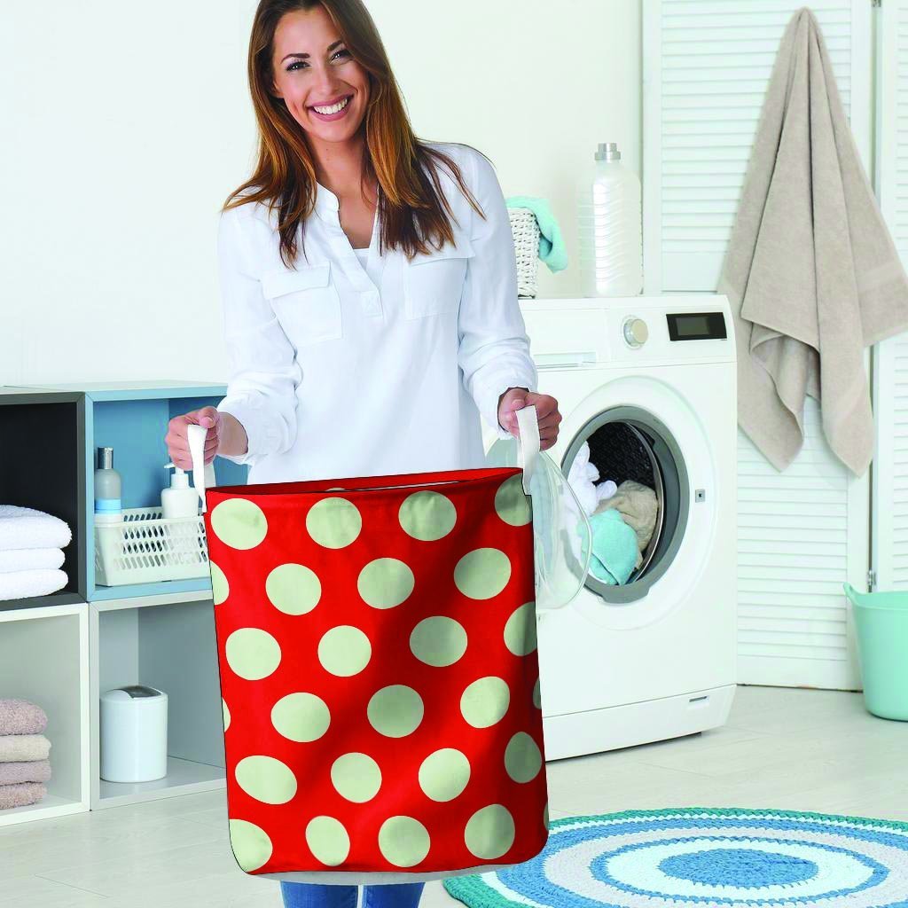 Red And White Polka Dot Laundry Basket-grizzshop