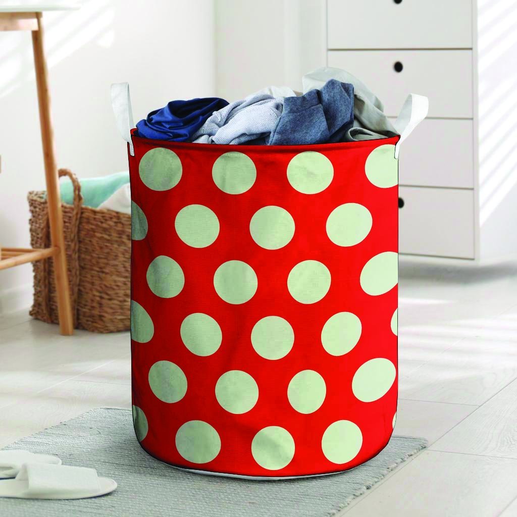 Red And White Polka Dot Laundry Basket-grizzshop