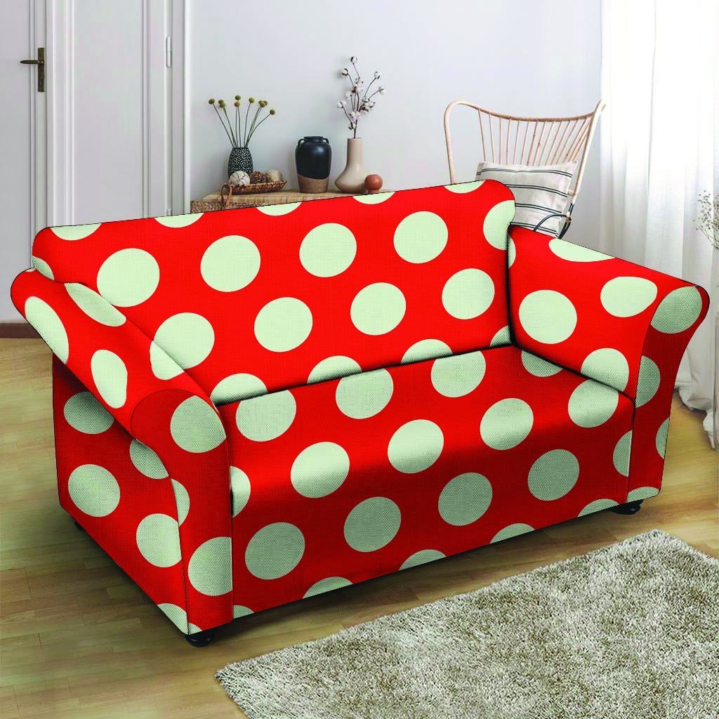 Red And White Polka Dot Loveseat Cover-grizzshop