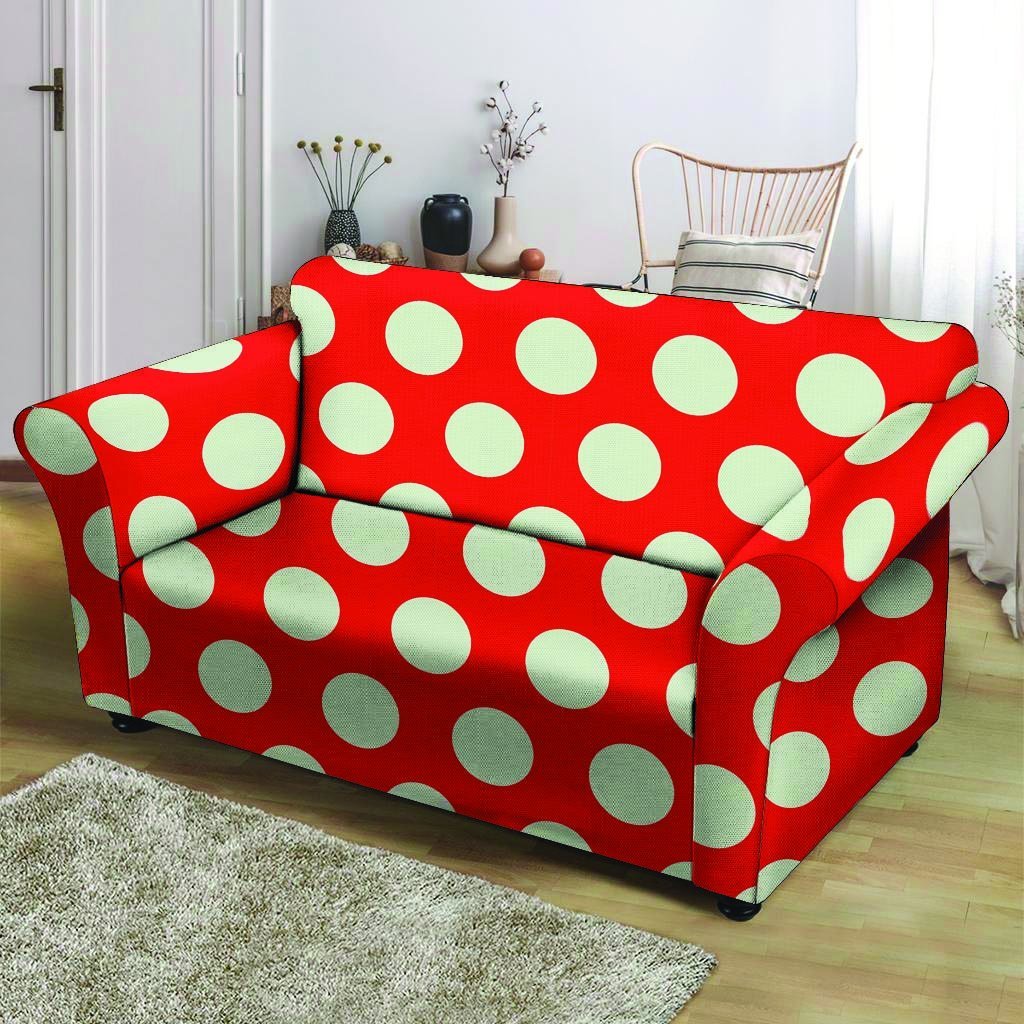 Red And White Polka Dot Loveseat Cover-grizzshop