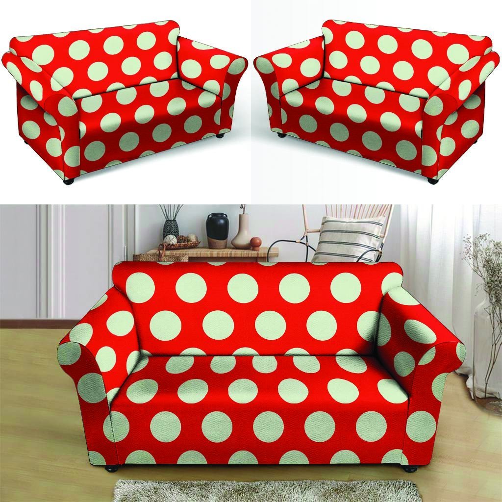 Red And White Polka Dot Loveseat Cover-grizzshop