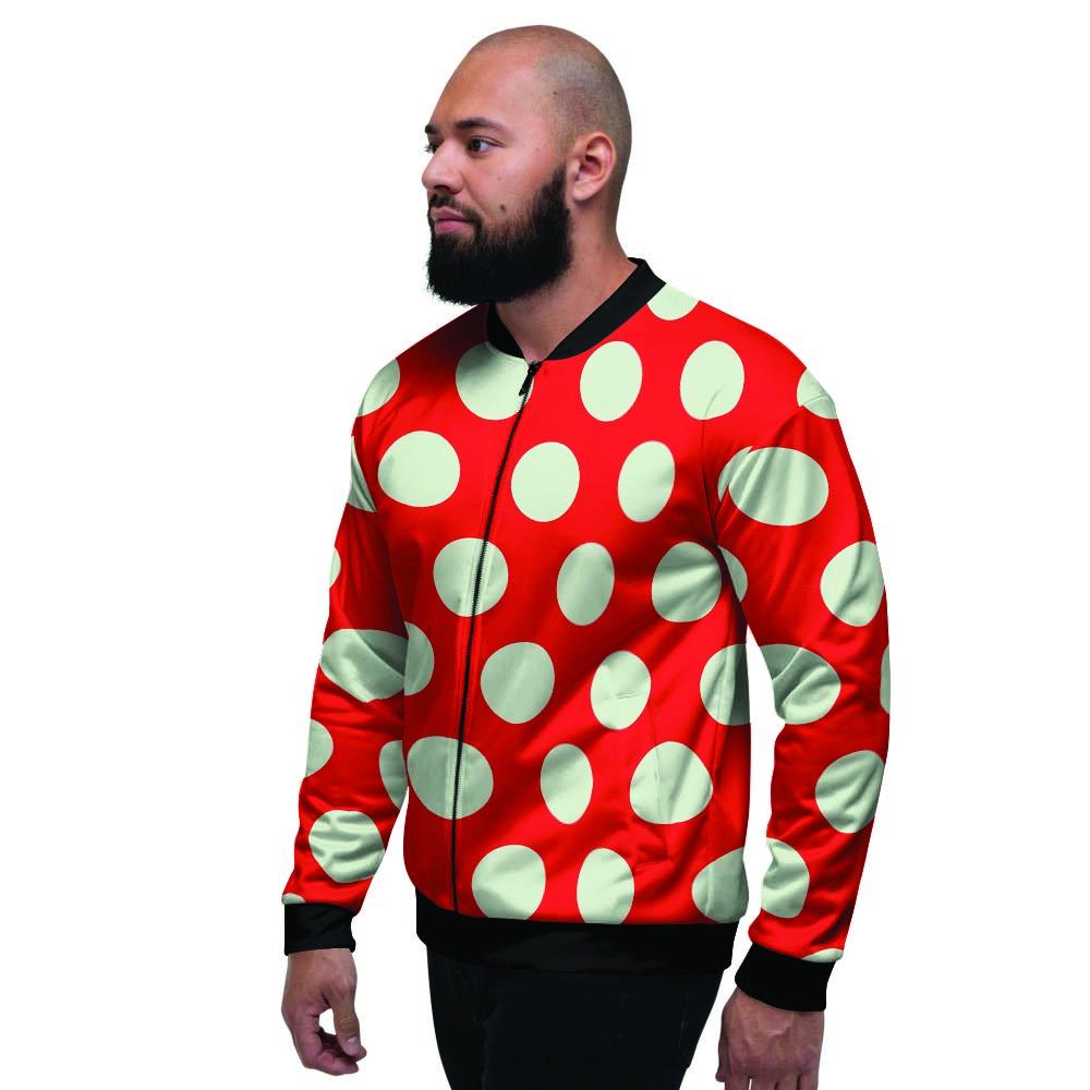 Red And White Polka Dot Men's Bomber Jacket-grizzshop