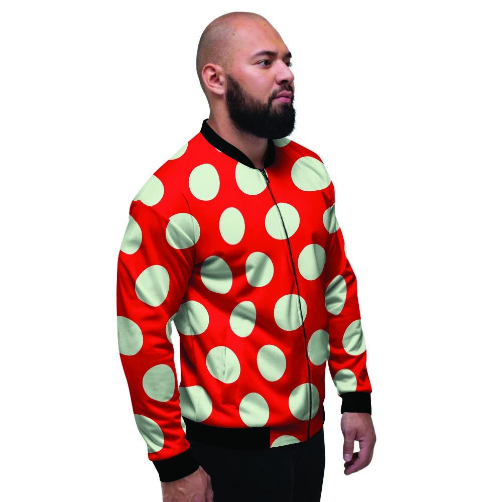 Red And White Polka Dot Men's Bomber Jacket-grizzshop