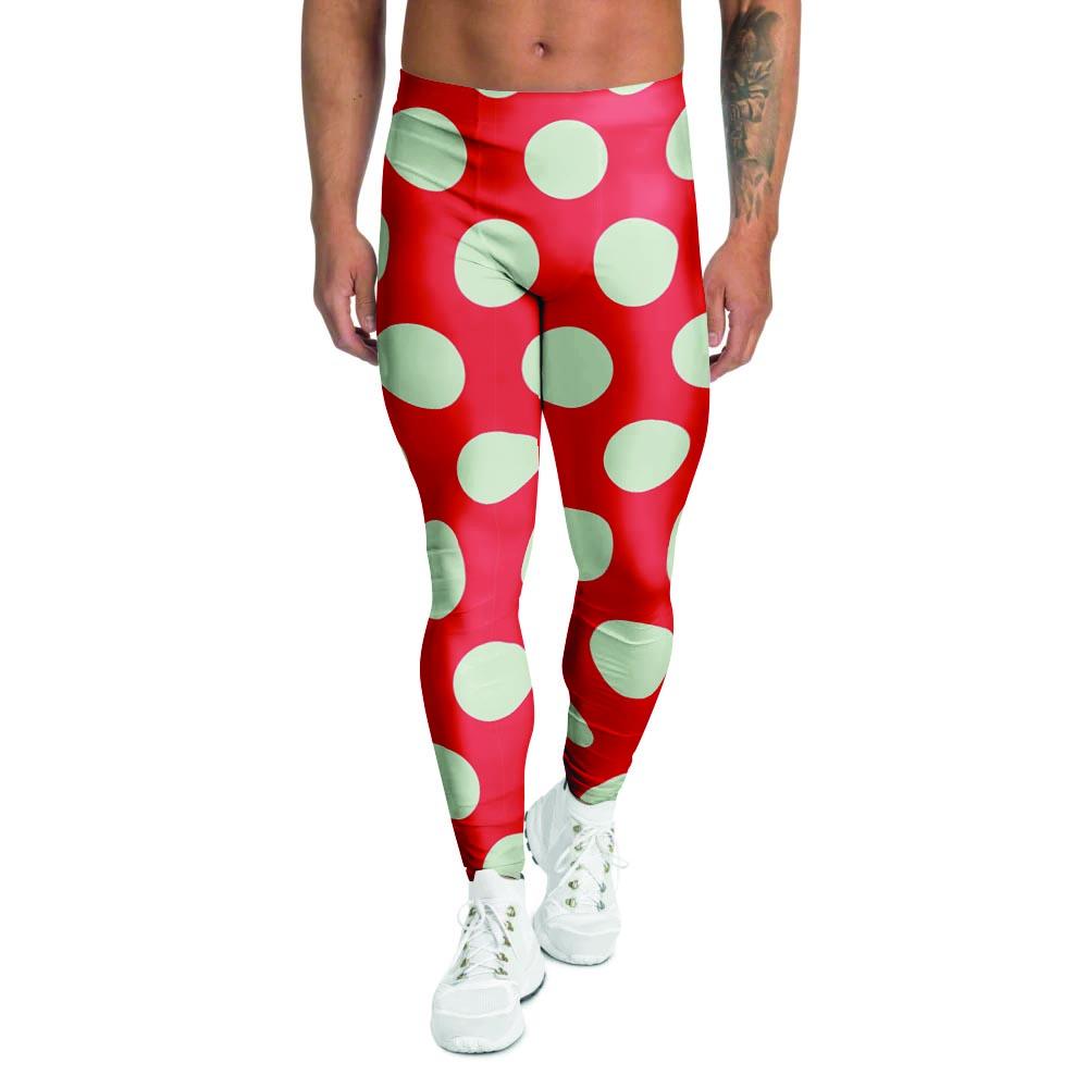 Red And White Polka Dot Men's Leggings-grizzshop