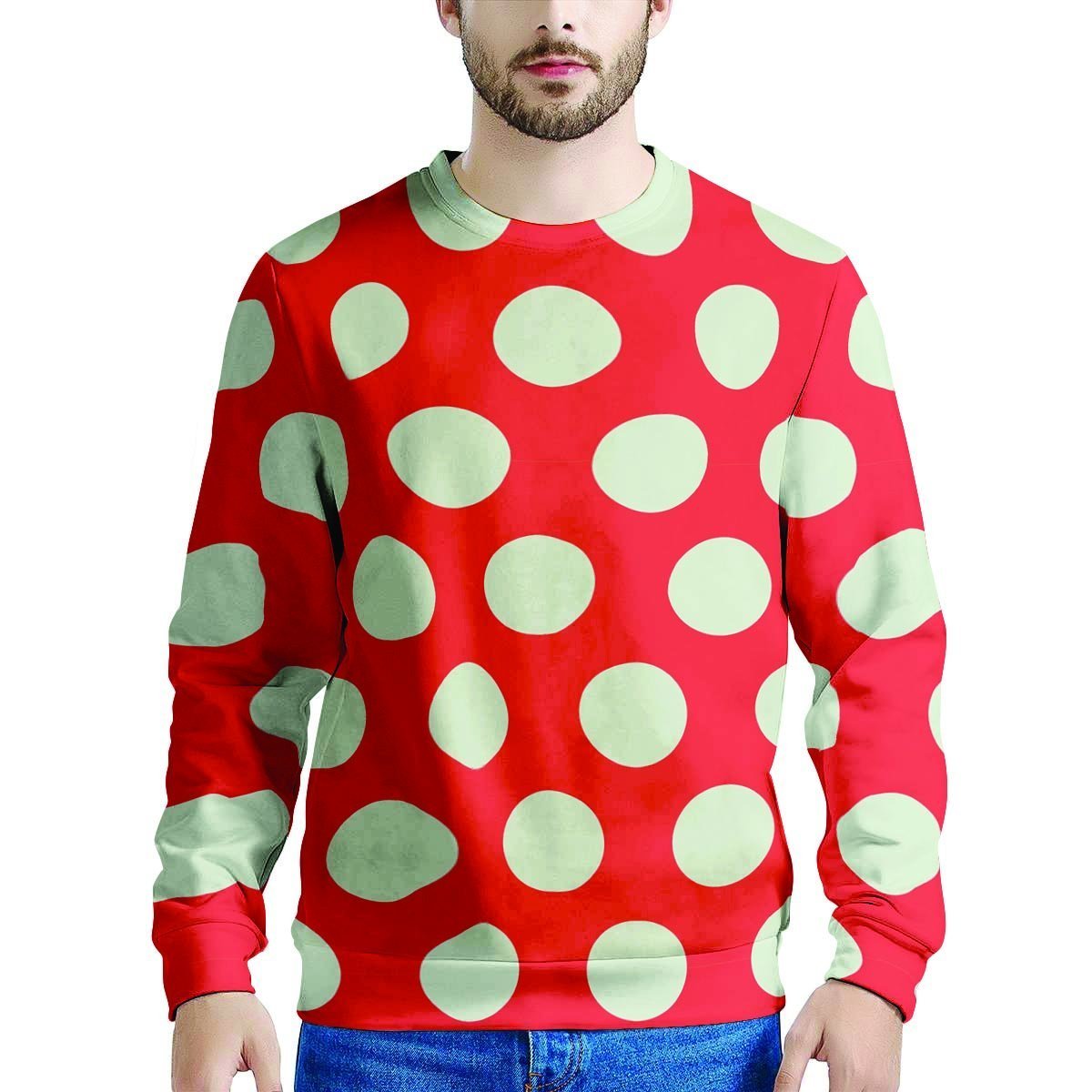 Red And White Polka Dot Men's Sweatshirt-grizzshop