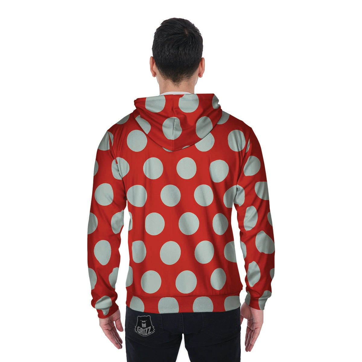 Red And White Polka Dot Men's Zip Up Hoodie-grizzshop