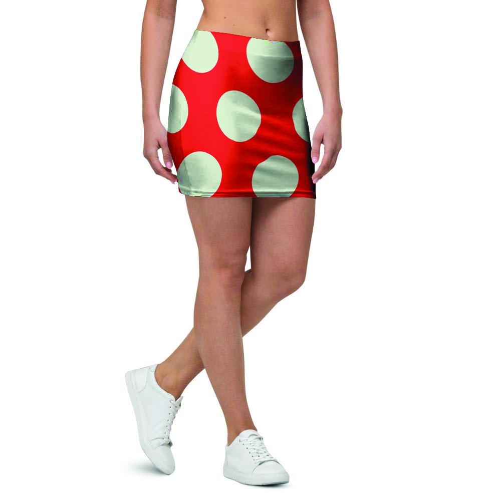 Red And White Polka Dot Mini Skirt-grizzshop