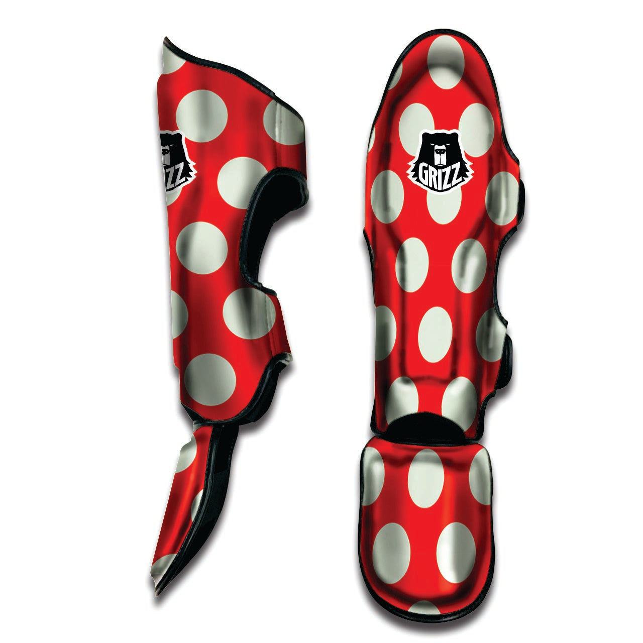 Red And White Polka Dot Muay Thai Shin Guard-grizzshop