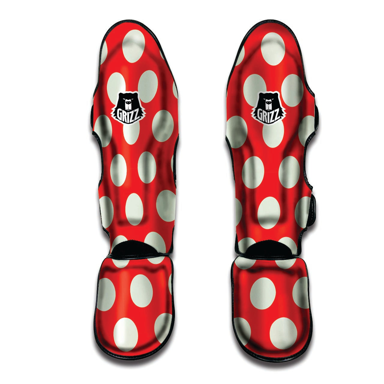 Red And White Polka Dot Muay Thai Shin Guard-grizzshop