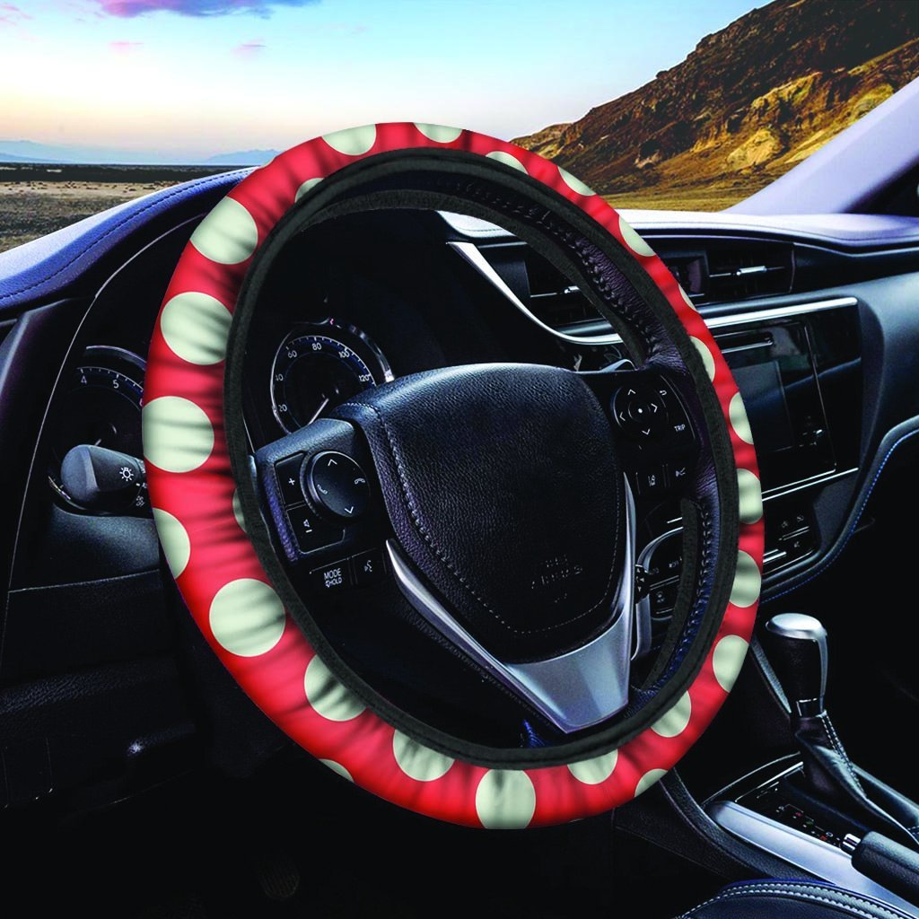 Red And White Polka Dot Steering Wheel Cover-grizzshop