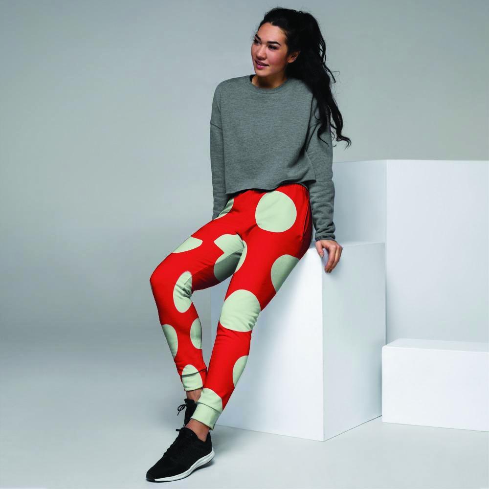 Red And White Polka Dot Women's Joggers-grizzshop