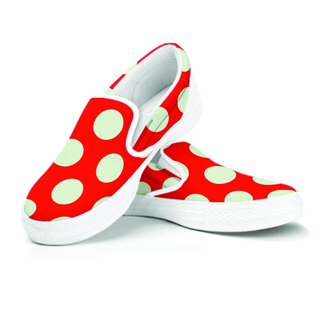 Red And White Polka Dot Women's Slip On Sneakers-grizzshop