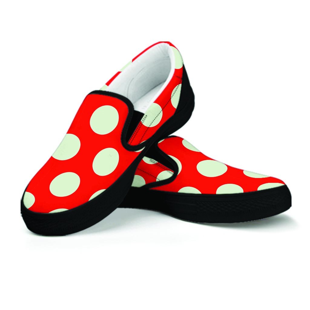 Red And White Polka Dot Women's Slip On Sneakers-grizzshop