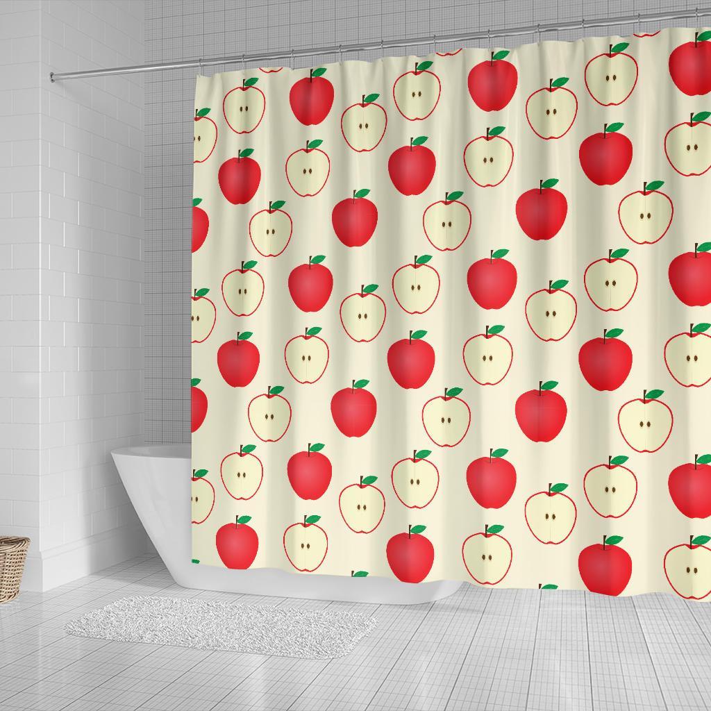 Red Apple Pattern Print Bathroom Shower Curtain-grizzshop