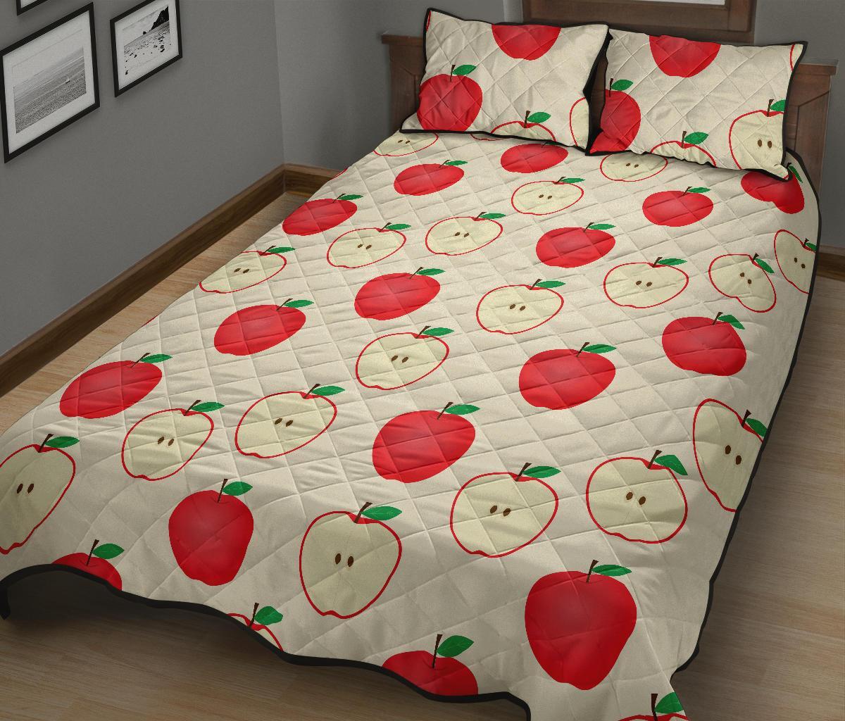Red Apple Pattern Print Bed Set Quilt-grizzshop