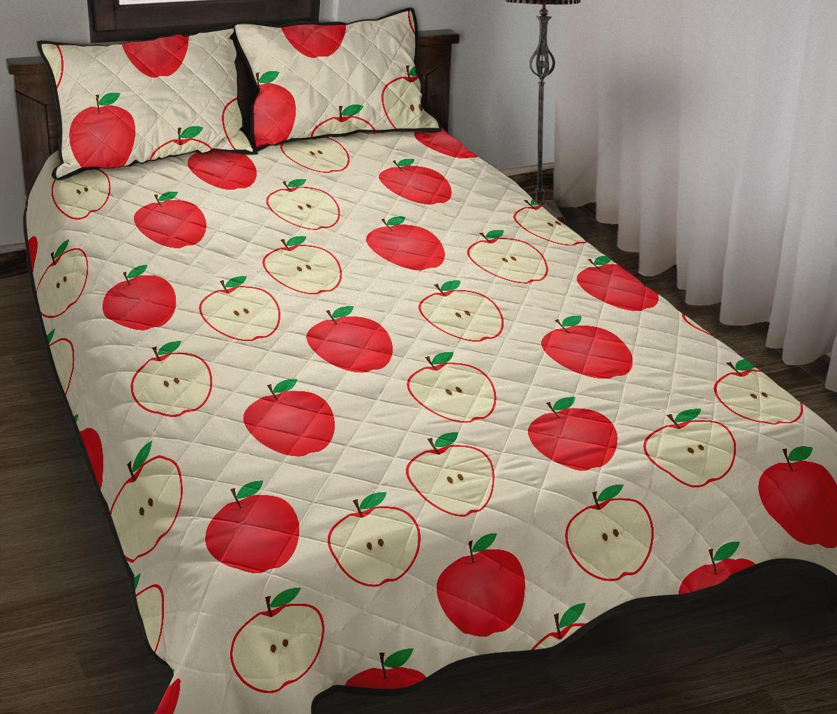 Red Apple Pattern Print Bed Set Quilt-grizzshop