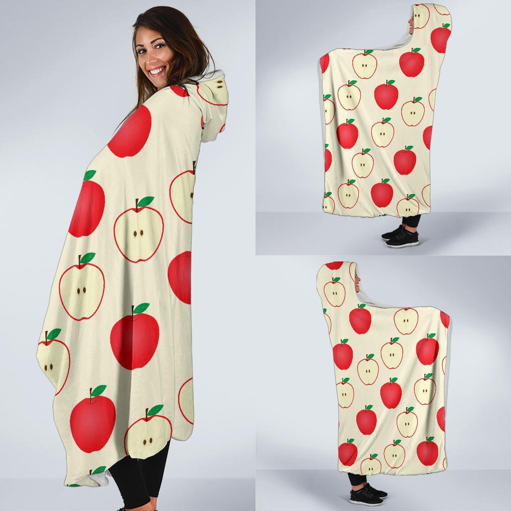 Red Apple Pattern Print Hooded Blanket-grizzshop