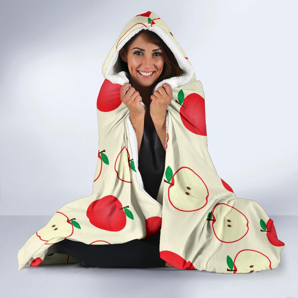 Red Apple Pattern Print Hooded Blanket-grizzshop