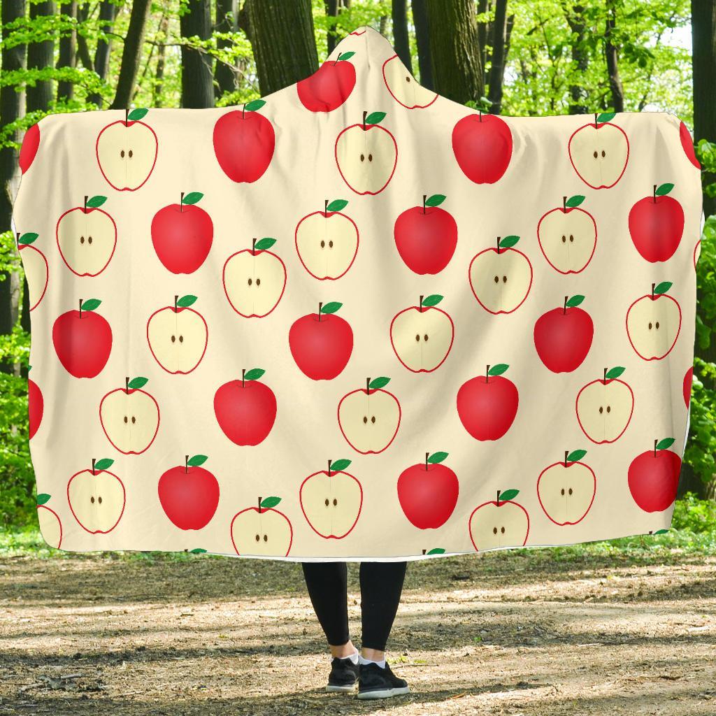 Red Apple Pattern Print Hooded Blanket-grizzshop