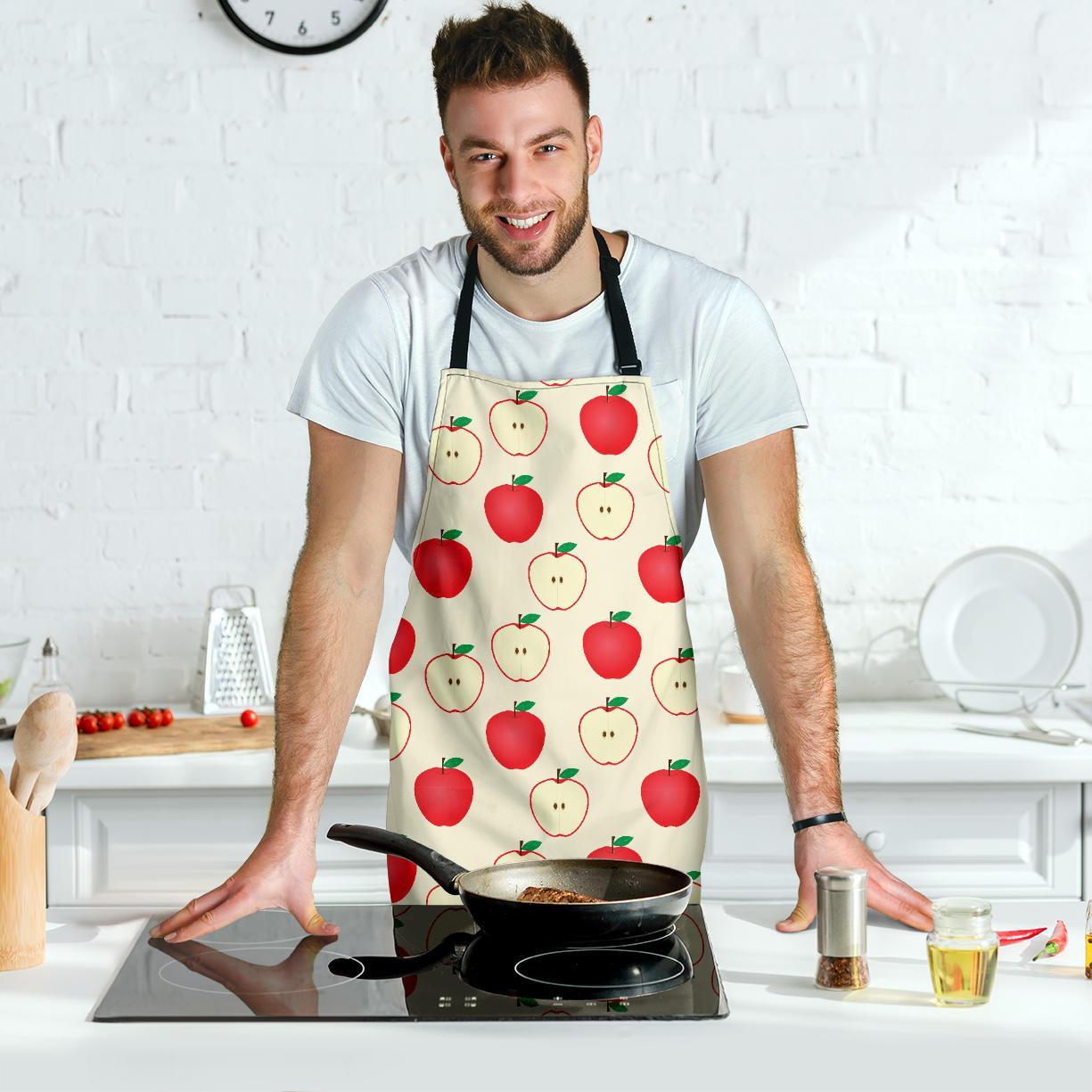 Red Apple Pattern Print Men's Apron-grizzshop