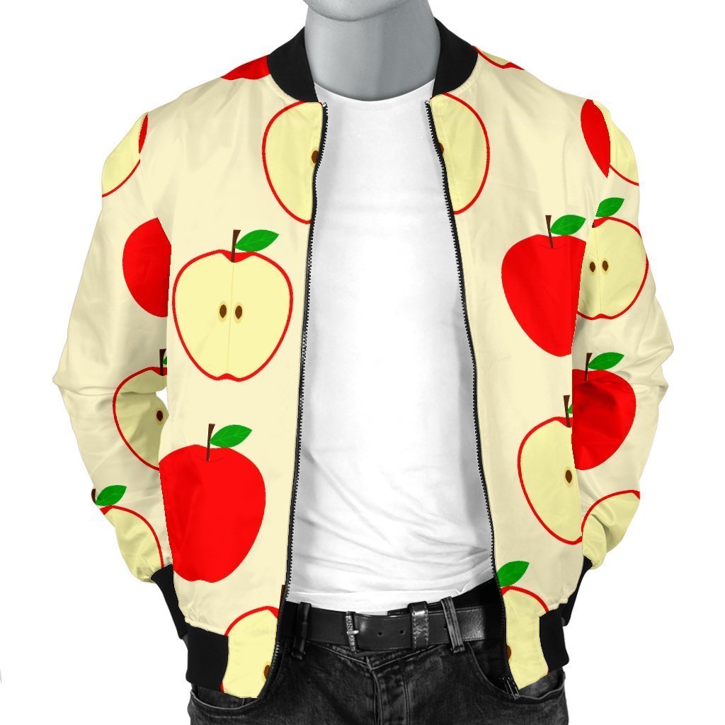 Red Apple Pattern Print Men's Bomber Jacket-grizzshop