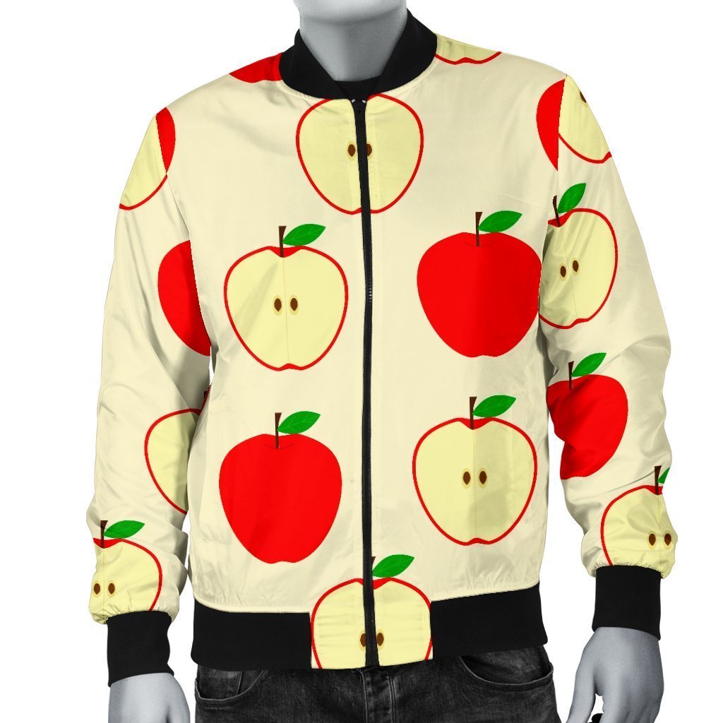 Red Apple Pattern Print Men's Bomber Jacket-grizzshop