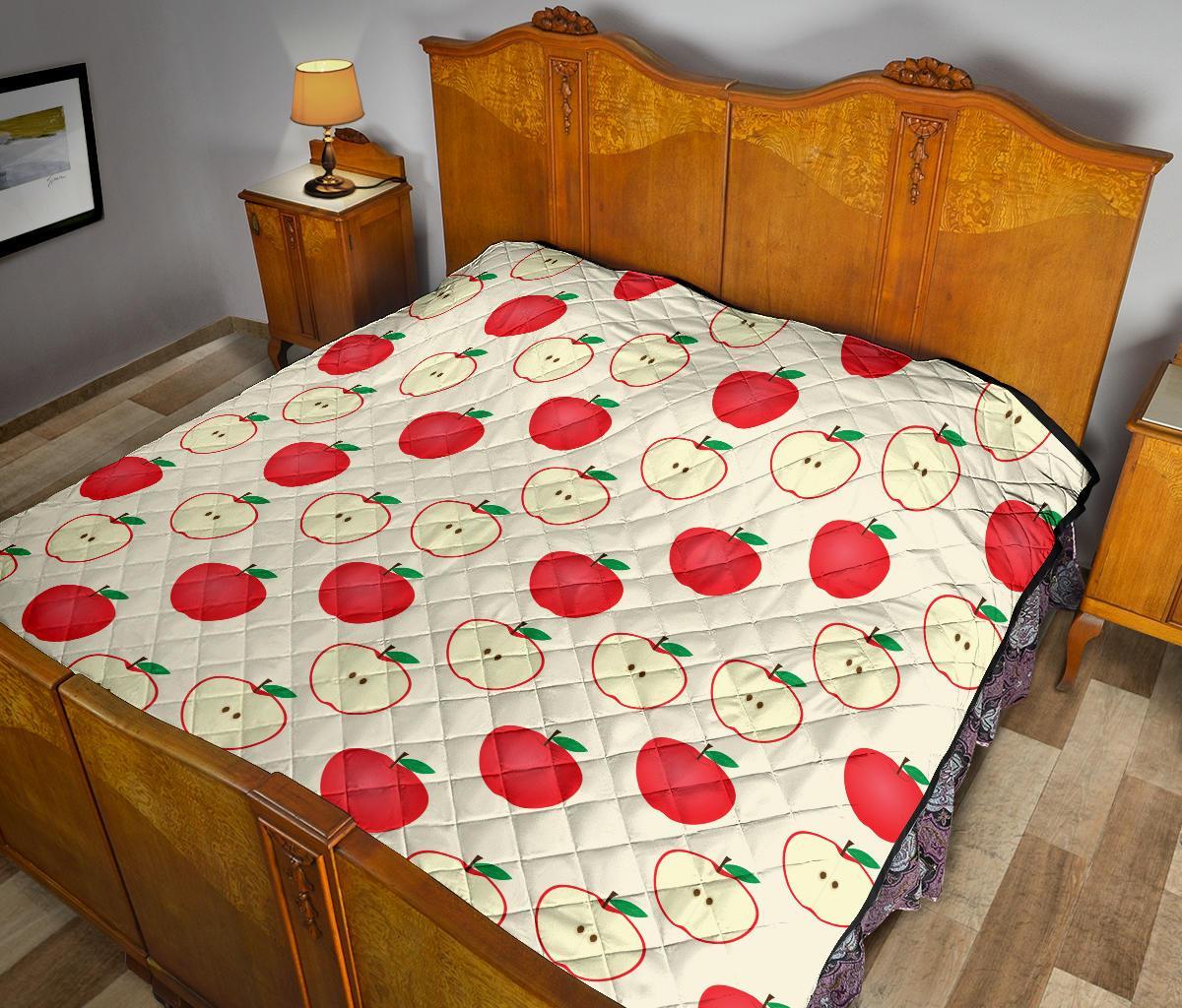 Red Apple Pattern Print Quilt-grizzshop