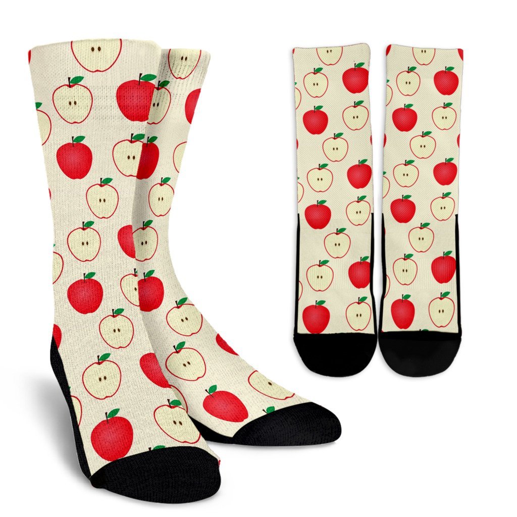 Red Apple Pattern Print Unisex Crew Socks-grizzshop