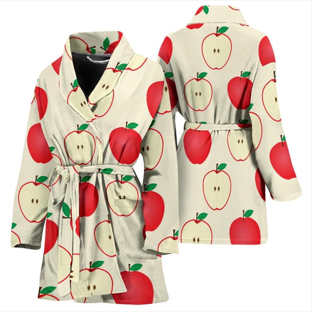 Red Apple Pattern Print Women Long Robe-grizzshop