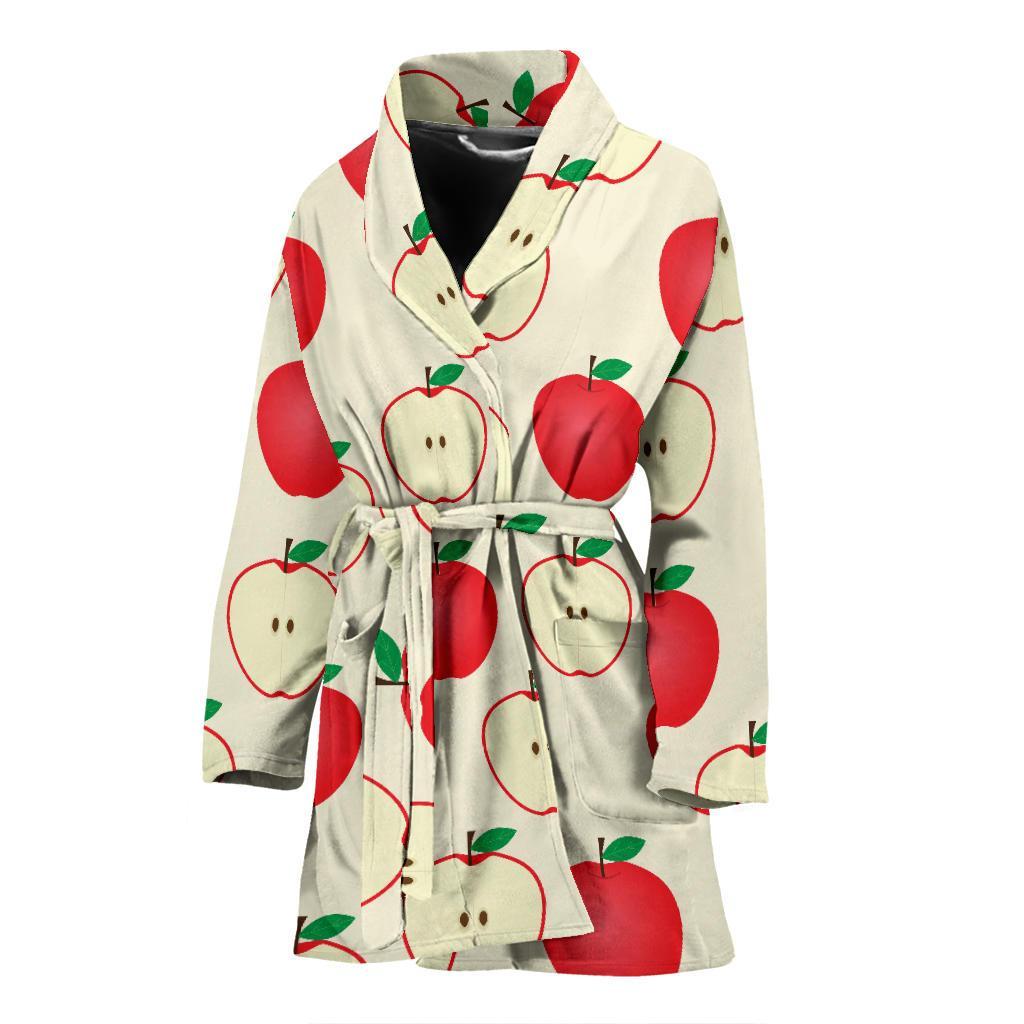 Red Apple Pattern Print Women Long Robe-grizzshop