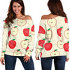 Red Apple Pattern Print Women Off Shoulder Sweatshirt-grizzshop