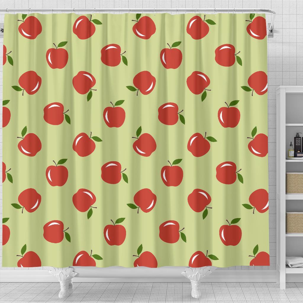 Red Apple Print Pattern Bathroom Shower Curtain-grizzshop