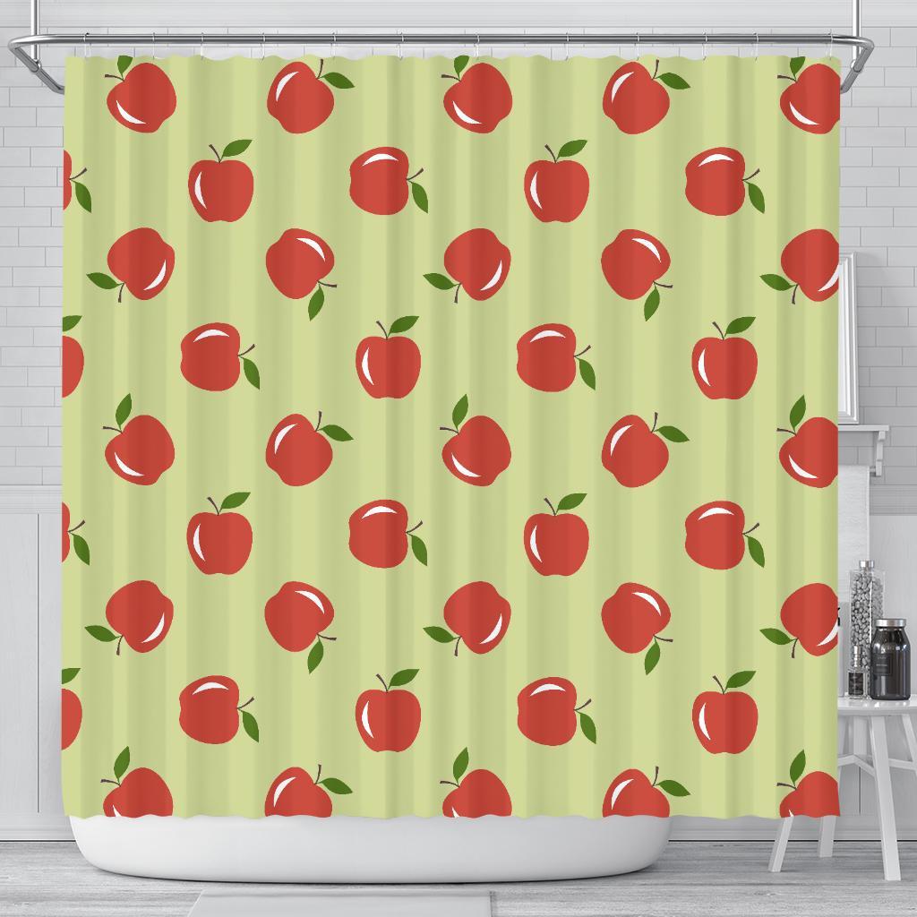 Red Apple Print Pattern Bathroom Shower Curtain-grizzshop