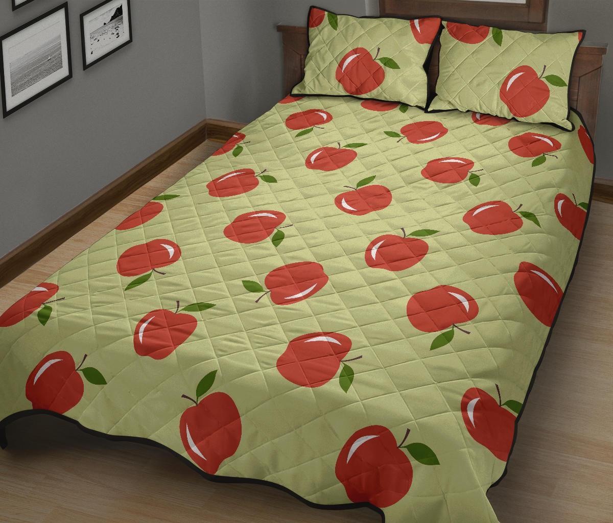 Red Apple Print Pattern Bed Set Quilt-grizzshop