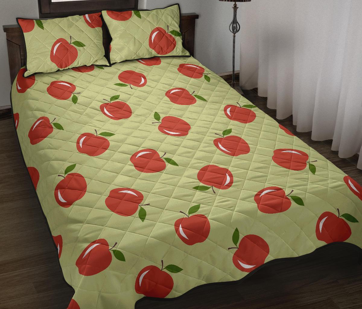 Red Apple Print Pattern Bed Set Quilt-grizzshop