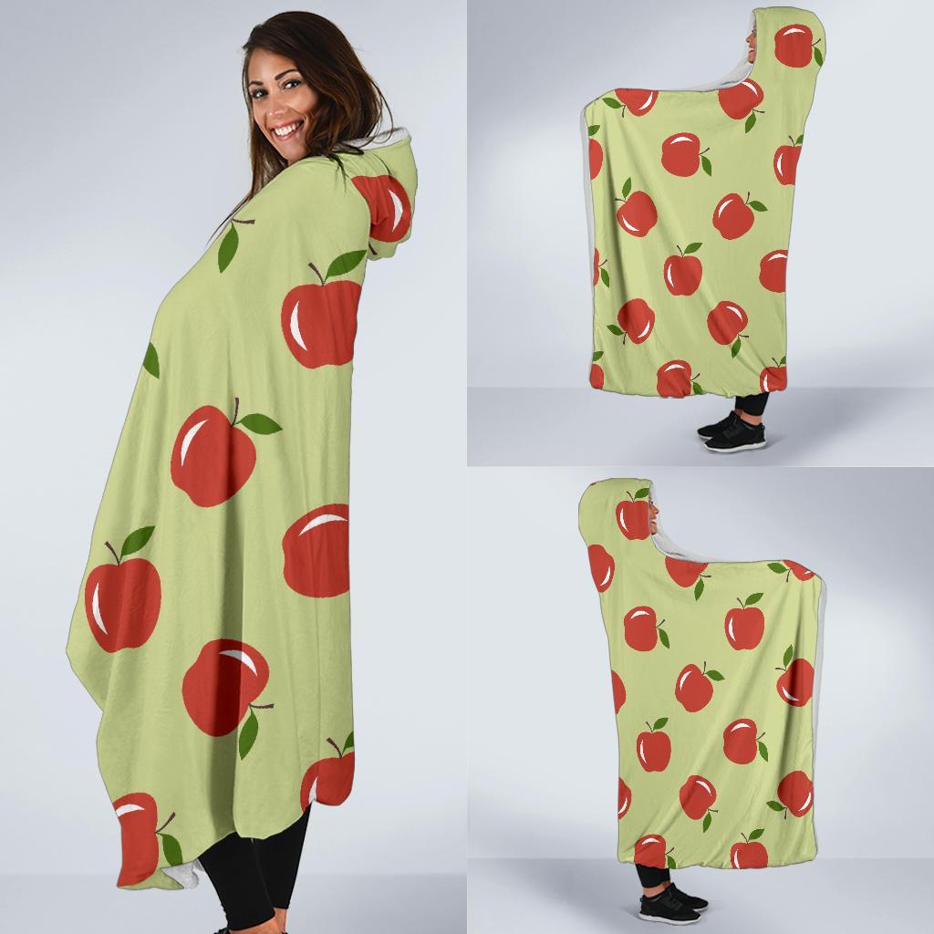 Red Apple Print Pattern Hooded Blanket-grizzshop