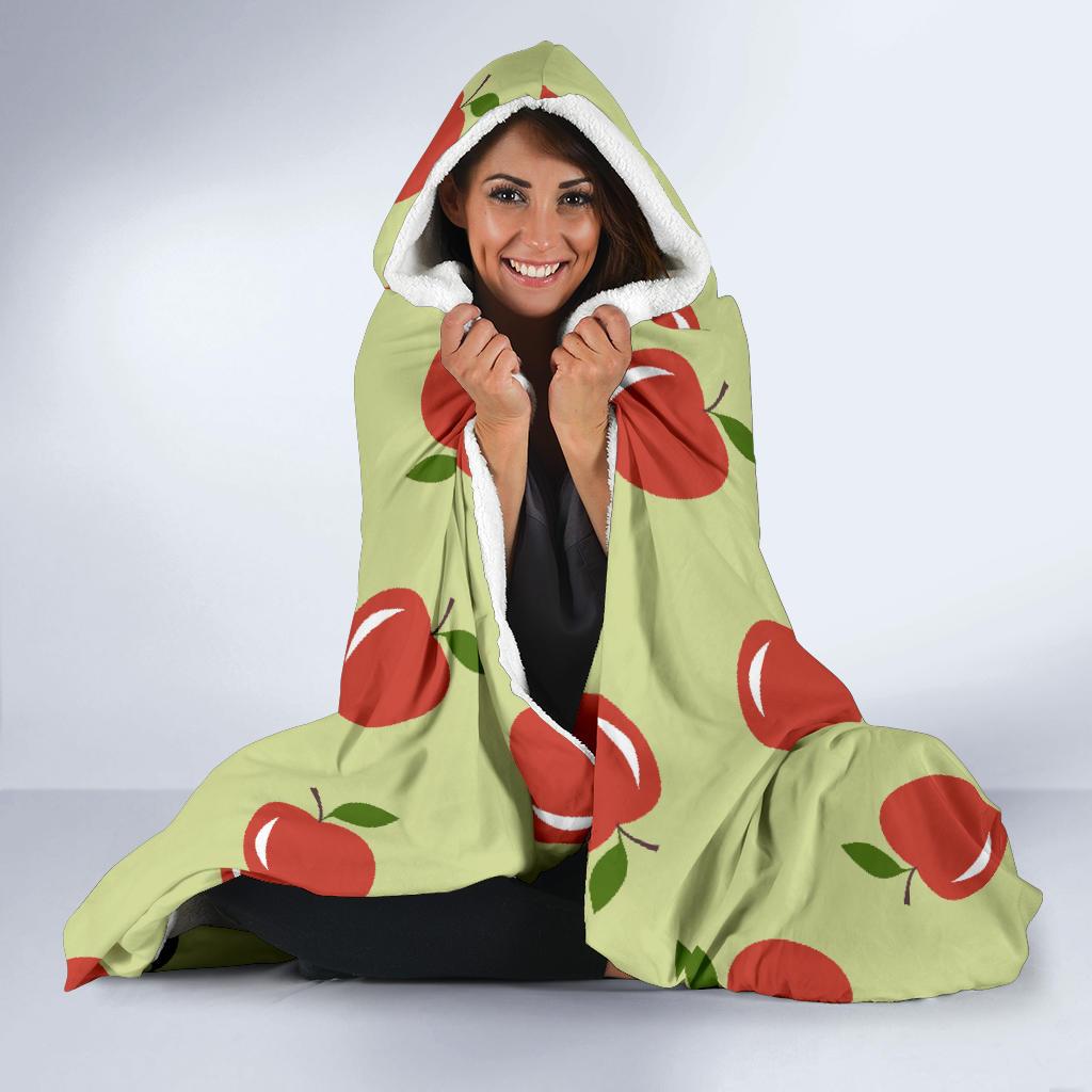 Red Apple Print Pattern Hooded Blanket-grizzshop