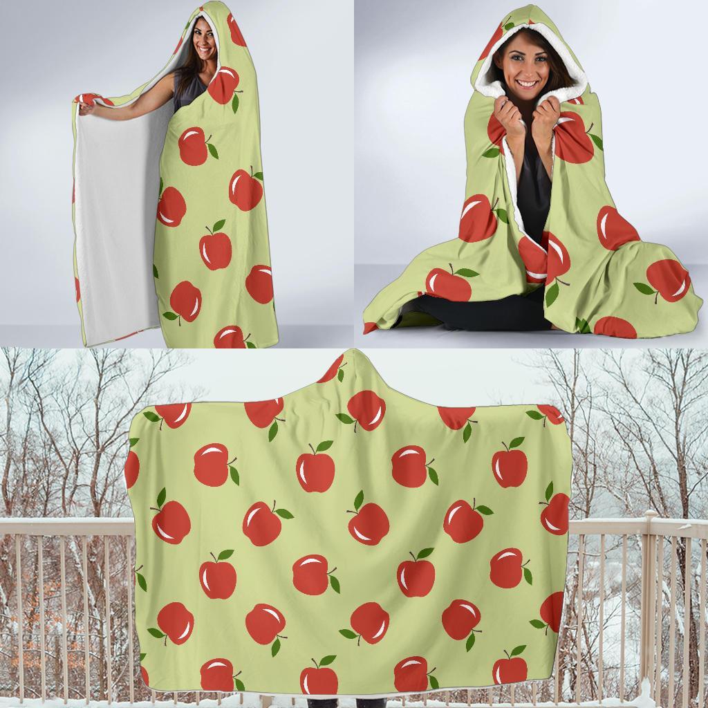 Red Apple Print Pattern Hooded Blanket-grizzshop