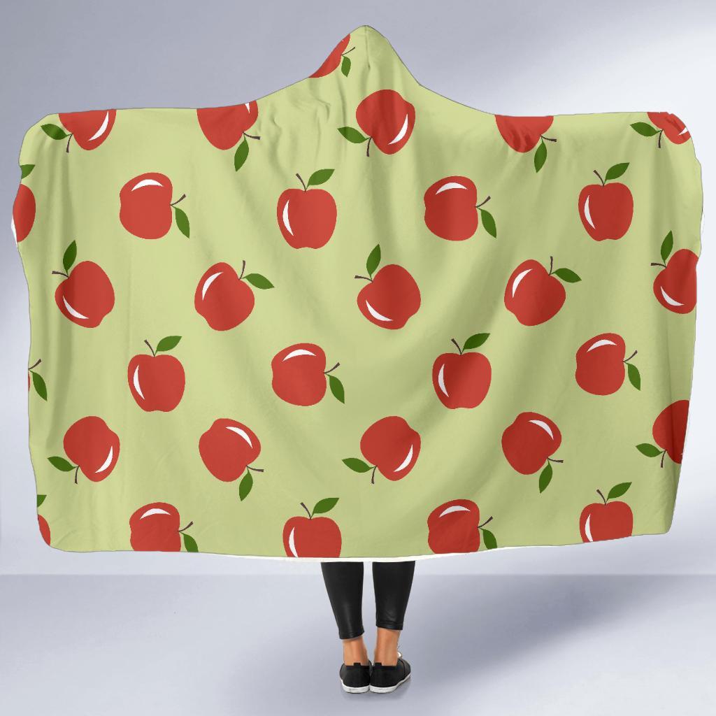 Red Apple Print Pattern Hooded Blanket-grizzshop