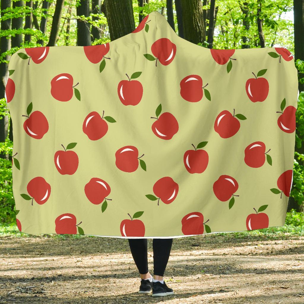 Red Apple Print Pattern Hooded Blanket-grizzshop