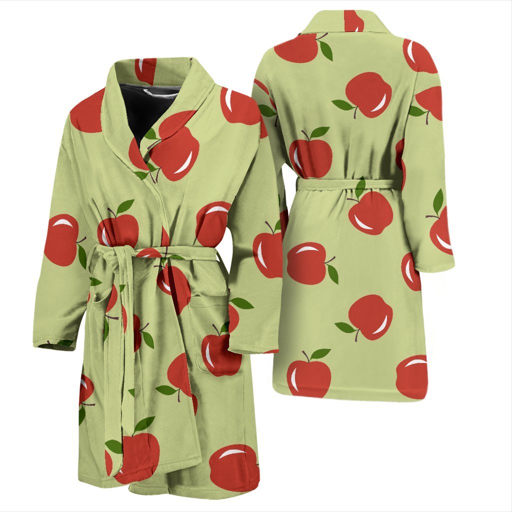 Red Apple Print Pattern Men Long Robe-grizzshop