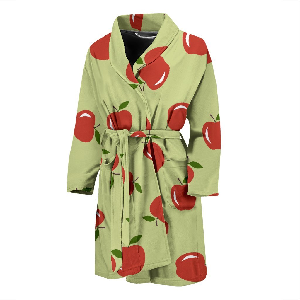 Red Apple Print Pattern Men Long Robe-grizzshop