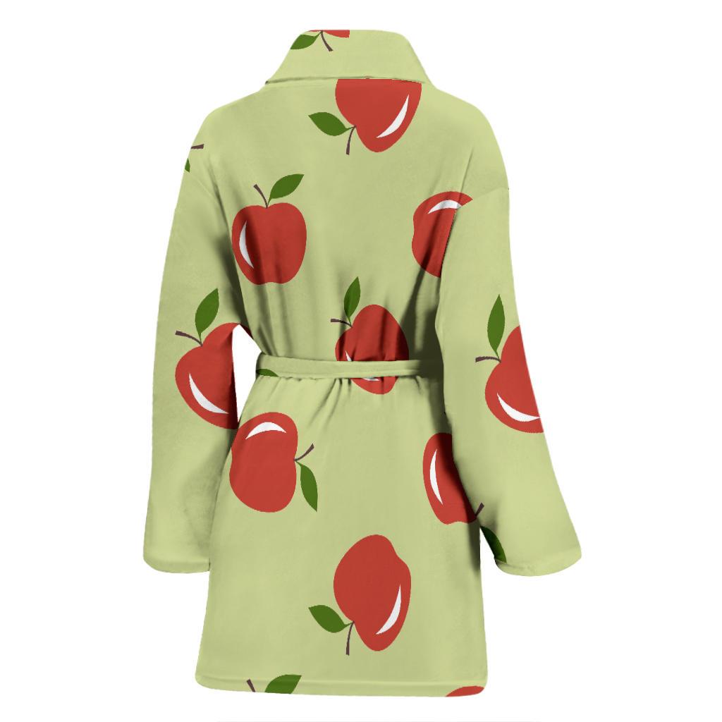 Red Apple Print Pattern Women Long Robe-grizzshop