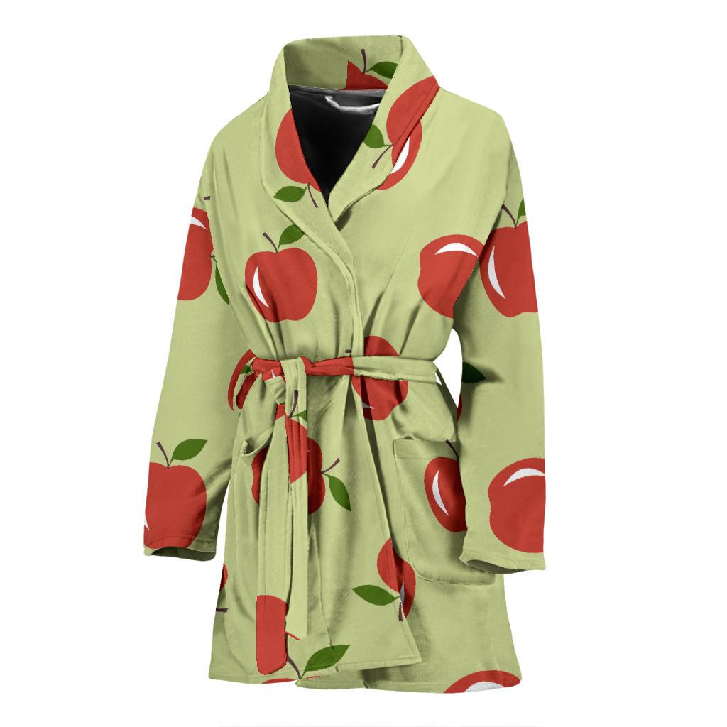 Red Apple Print Pattern Women Long Robe-grizzshop