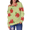Red Apple Print Pattern Women Off Shoulder Sweatshirt-grizzshop