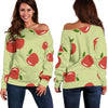 Red Apple Print Pattern Women Off Shoulder Sweatshirt-grizzshop