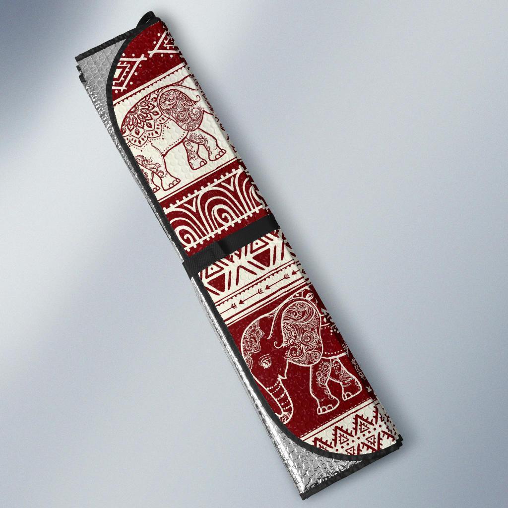 Red Aztec Elephant Pattern Print Car Sun Shade-grizzshop